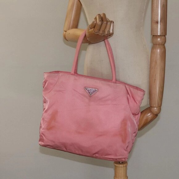 PRADA Tote Bag Nylon Pink Silver Auth - Picture 1 of 16
